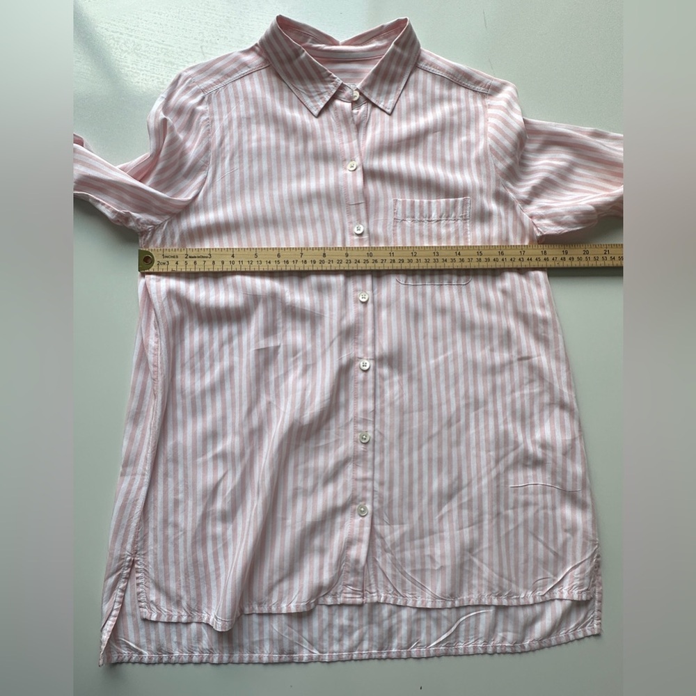 J. Jill Petite Pink White Stripe Lightweight Roll Tab Button Up Shirt Women’s PS - Picture 4 of 6